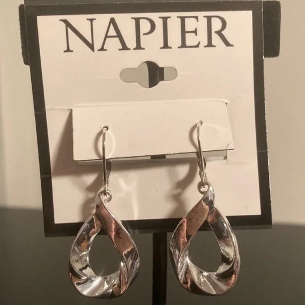 NAPIER Mod/Contemporary Shiny Silver Twisted Ribbon Drop Earrings**NEW! - Picture 4 of 4